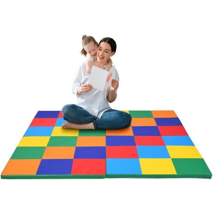 Costway Tapis De Sol Puzzles Pliable En Mousse Double Face En 2 Sections 147x147x3cm Multicolore Non Toxique Antiderapant Colore Cdiscount Puericulture Eveil Bebe