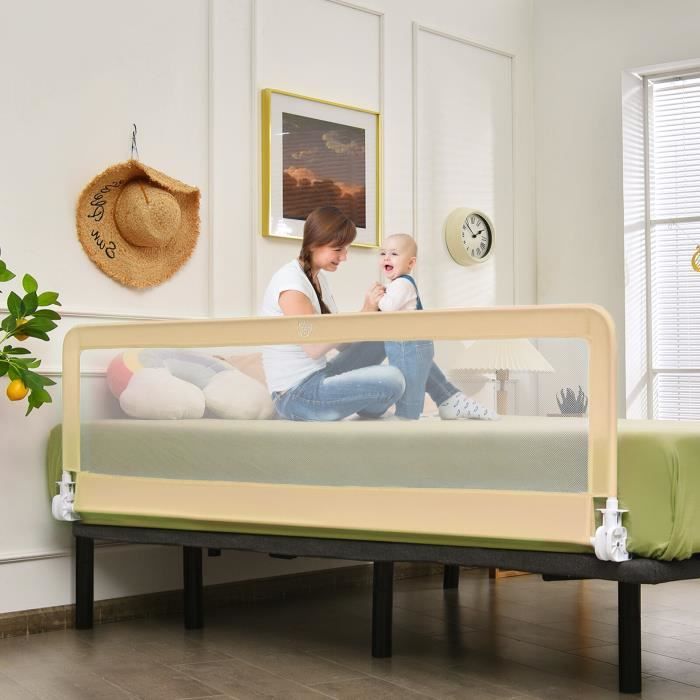 COSTWAY Barrière de Lit Bébé Pliable 180 x 37 x 56 cm Garde-corps de Lit avec Sangles Réglable pour Matelas Angle Ajusté 180° Beige