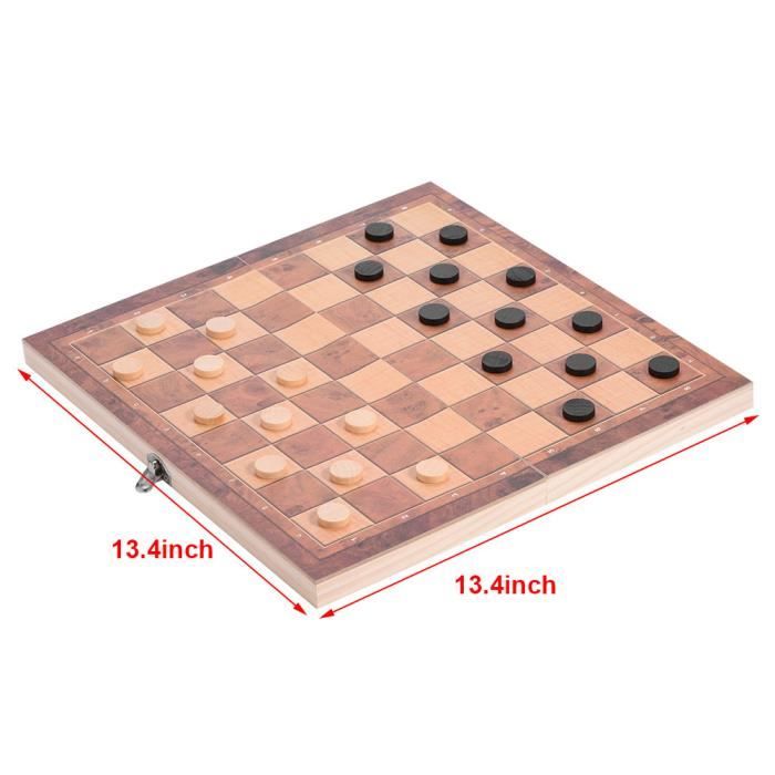 Jeu D'échecs 3 En 1 En Bois – Échecs, Dames, Backgammon – Pliable Avec Rangement – Voyage, Enfants, Adultes