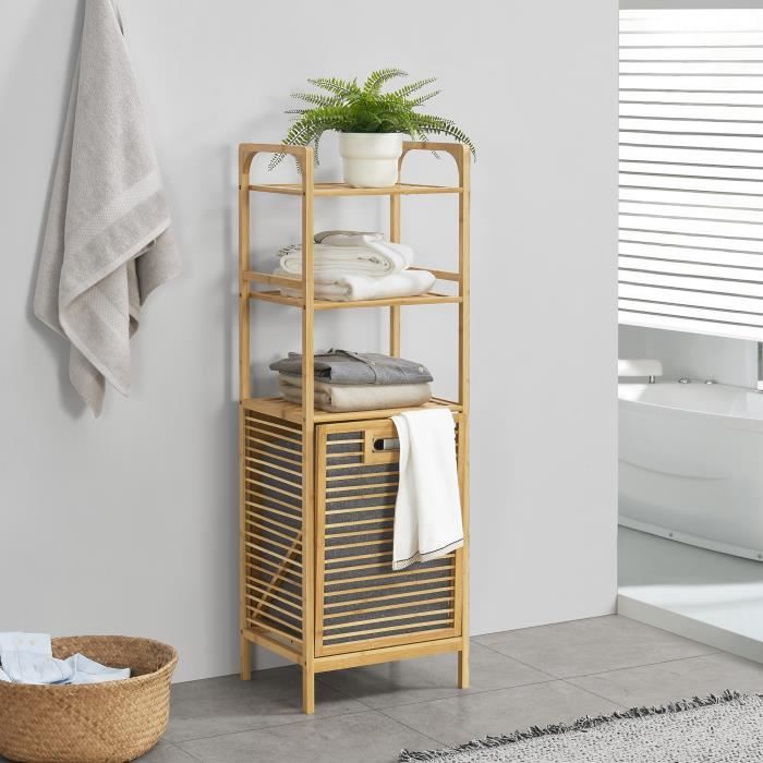 Meuble de rangement à linge Tidaholm en bambou avec étagère 118 x 39,5 x 30,5 cm