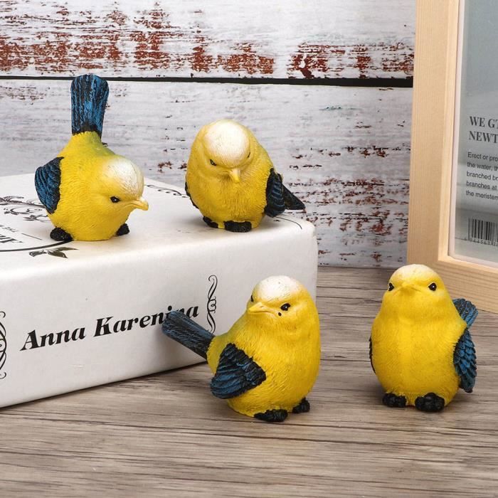 4 Pièces Figurine Oiseaux En Résine – Décoration Jardin Extérieur Intérieur Ornements Animaux Réalistes