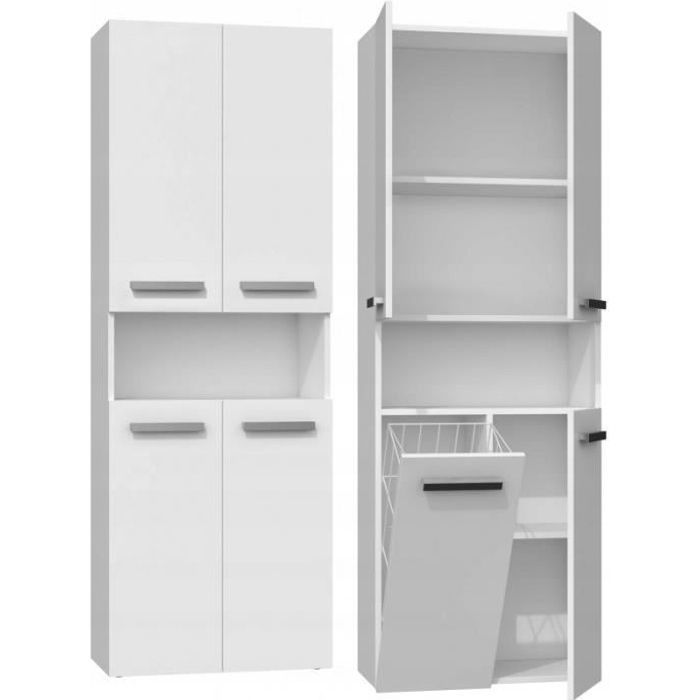 GLAZE - Armoire de salle de bain avec porte + panier - Style moderne - Dimensions : 174x60x30 cm - Colonne salle de bain
