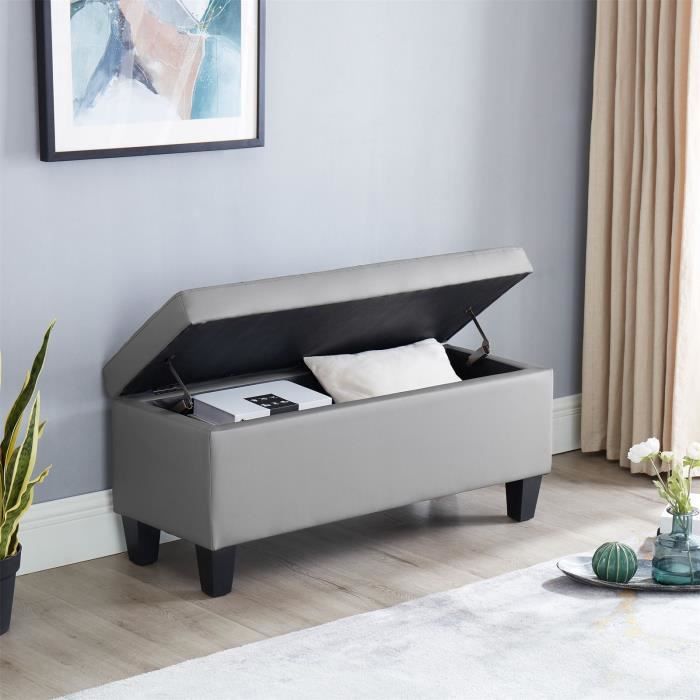Banc Coffre Bout De Lit Simili Gris Classique L 160 Cm Achat Vente Bout De Lit Coffre De Rangement En Pu Cdiscount