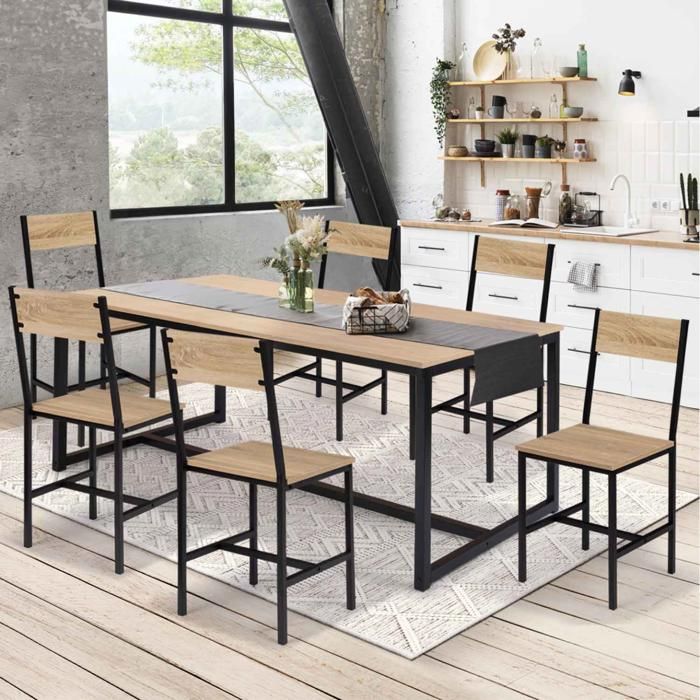 IDMARKET Lot de 6 chaises de salle à manger DETROIT design industriel bois clair