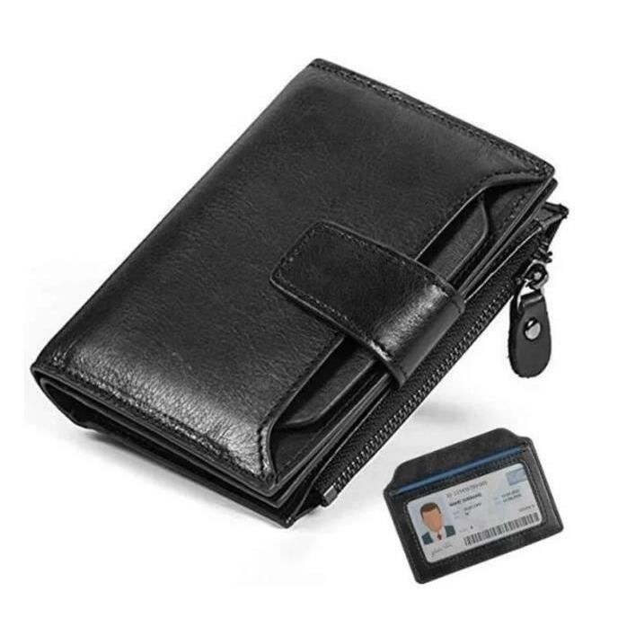Portefeuille Homme Cuir PU, Porte-Monnaie avec Blocage RFID, 2 Compartiment à Billets et Support de Carte d'identité Amovi