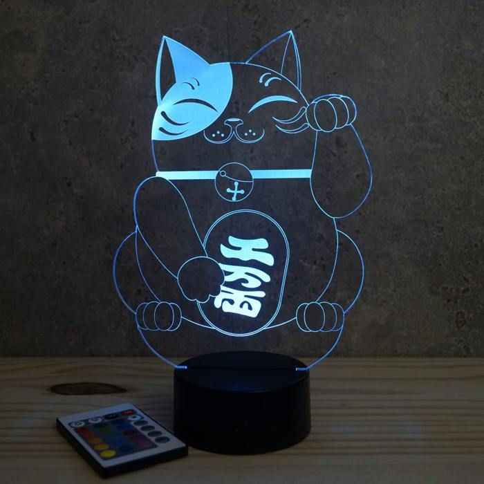 Lampe 3D Animal Chat Maneki Neko – LED – Idée Cadeau – Fabriquée en France