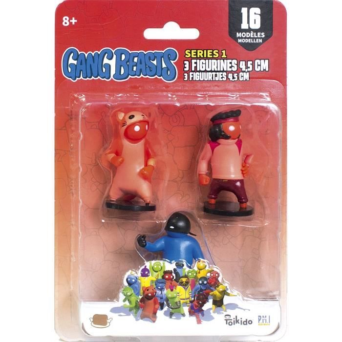 figurines gang beasts - lansay - lot de 3 - 4,5 cm - collection - jeux vidéos