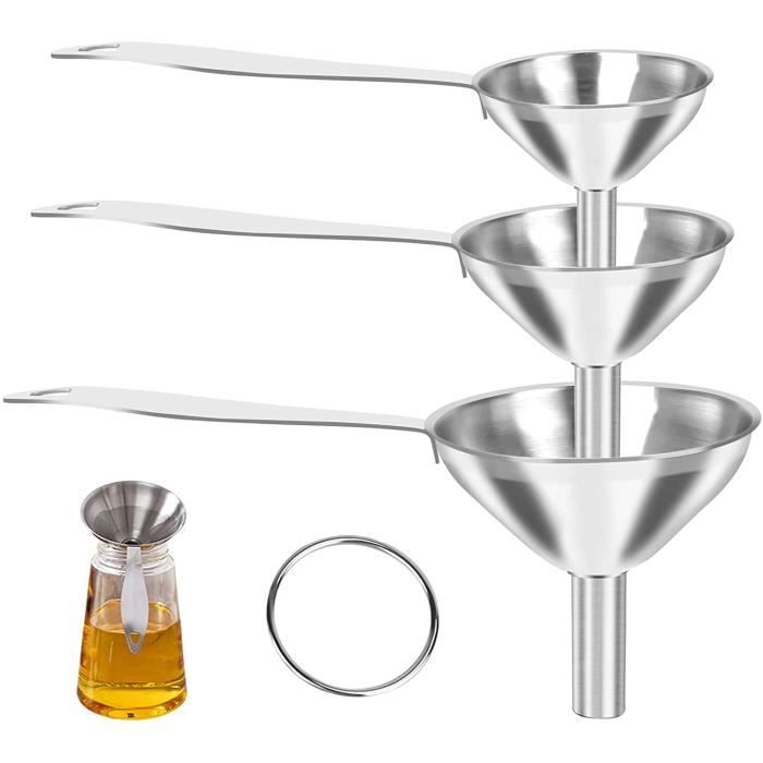 Set 3 Entonnoirs Inox Alimentaire - 4.5cm, 5.5cm, 7.5cm Avec Crépine Et Poignée