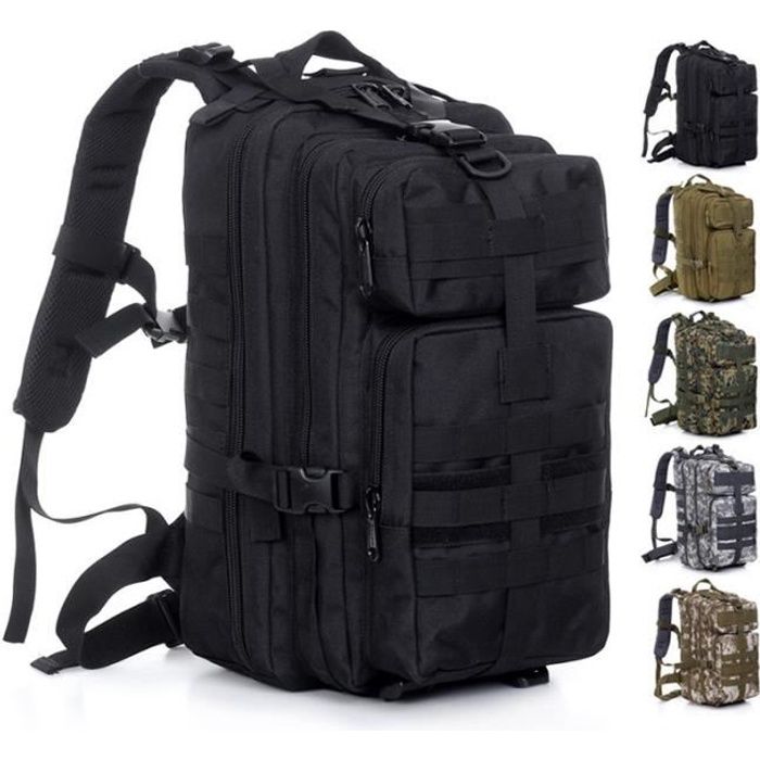 Sac à dos tactique militaire 1000D 30L pour camping et randonnée - MINIDIVA - Noir