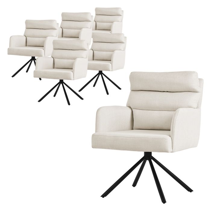 ML-Design 6x Chaise de Salle à Manger Beige Pivotante Position Voiture Rembourrée Revêtement en Polyester avec Accoudoirs Dossier ML-Design 6x Chaise de Salle à Manger Beige Pivotante Position Voiture Rembourrée Revêtement en Polyester avec Accoudoirs Dossier