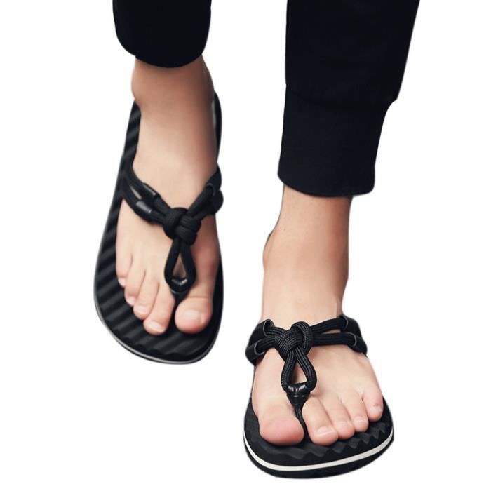 sandales noires plates homme