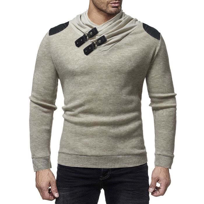 Pull à manches longues pull d'hiver de coton col châle des hommes