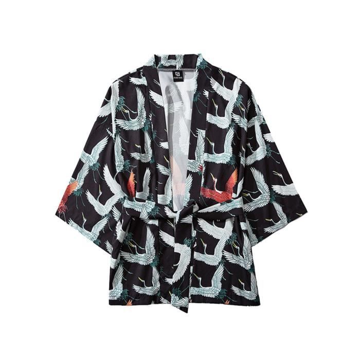 Chemise Été Japonais à Cinq Points Manches Kimono Hommes Et Femmes Manteau Jacke Top Blouse