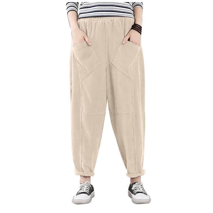 Pantalon sarouel en velours côtelé pour femme, taille ample, littérature  décontractée, pantalon polyvalent rétro Beige Beige - Cdiscount Prêt-à -Porter