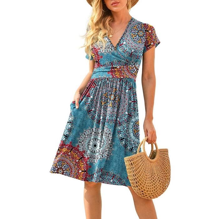 Robe Ete Femme Manches Courtes- Robe De Plage Col V Couleur Unie DéContracté Ample Mi Longue Dress Chic Et élégant Grande Taille Léger Respirant Fluide pour Plage Voyage Vacances Quotidien Robe Ete Femme Manches Courtes- Robe De Plage Col V Couleur Unie DéContracté Ample Mi Longue Dress Chic Et élégant Grande Taille Léger Respirant Fluide pour Plage Voyage Vacances Quotidien