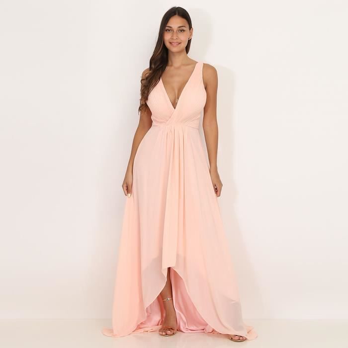 robe longue asymétrique rose poudré