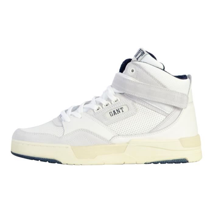 Basket Montante Homme Gant Brookpal - Cuir Blanc - Fermeture À Lacets/Scratch - Confort Exceptionnel