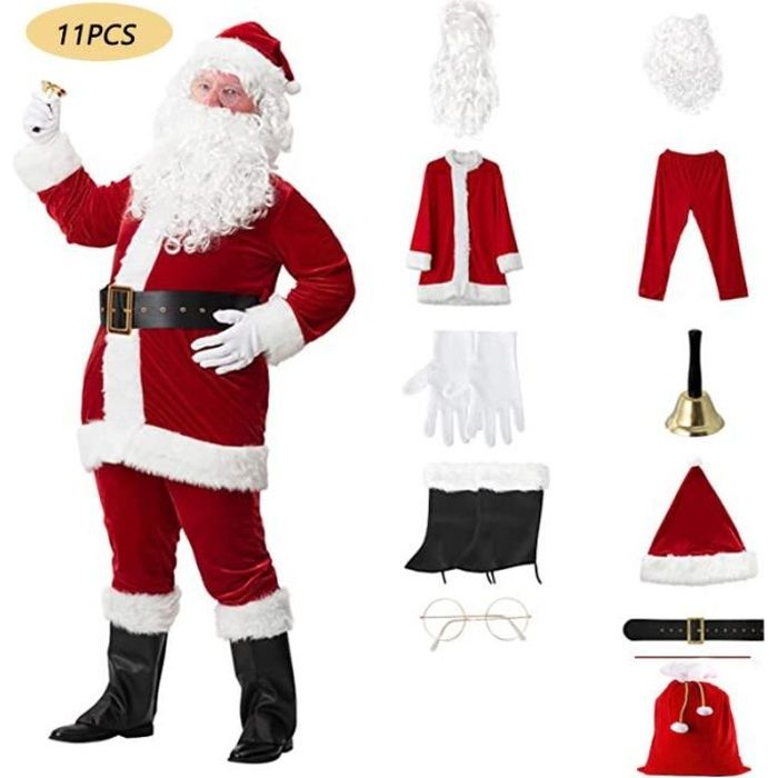 Costume De Père Noël Luxueux 11 Pièces Pour Homme - Tenue Complète Professionnelle