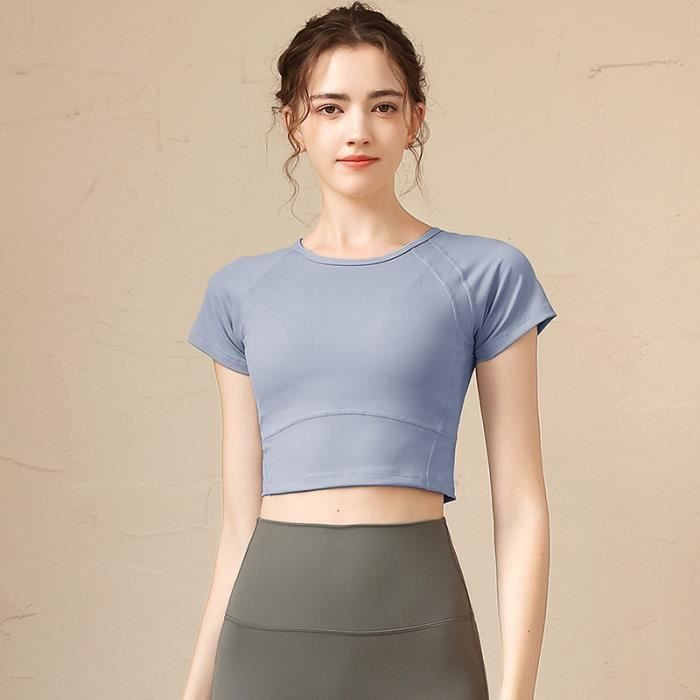 T-shirt de Sport Femme Skinny Manches Courtes Chic Running Fitness