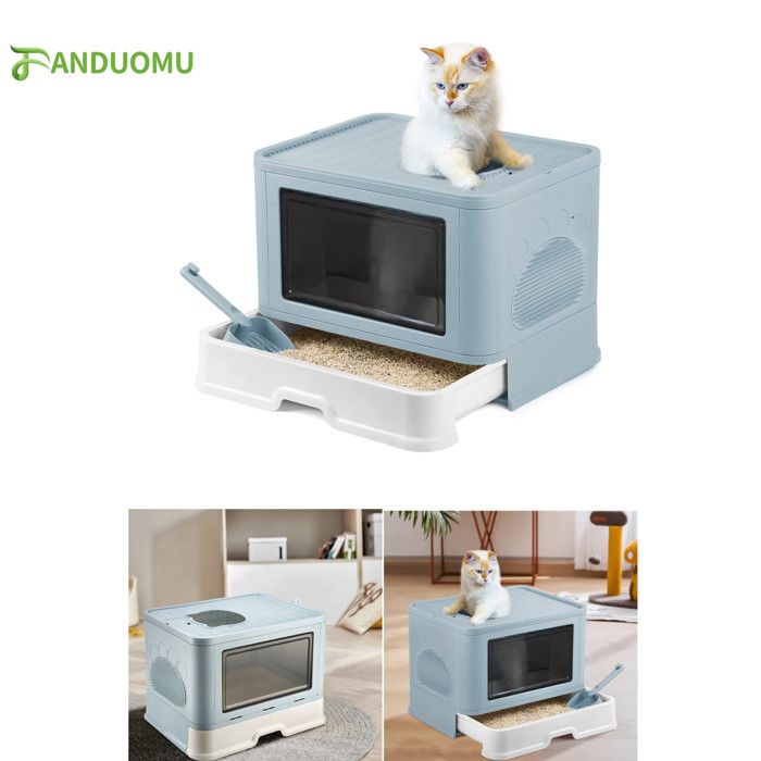 Comparer les prix de Bac à litière pour Chat Fermée, Maisons de Toilette pour Chats Contient Une Plaque de Tiroir et Une Pelle Litiere Chat, Bleu