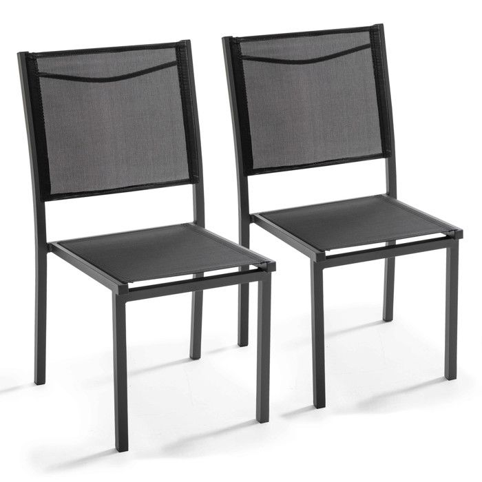 Lot de 2 chaises de jardin en aluminium et textilène noir Ajaccio - Oviala