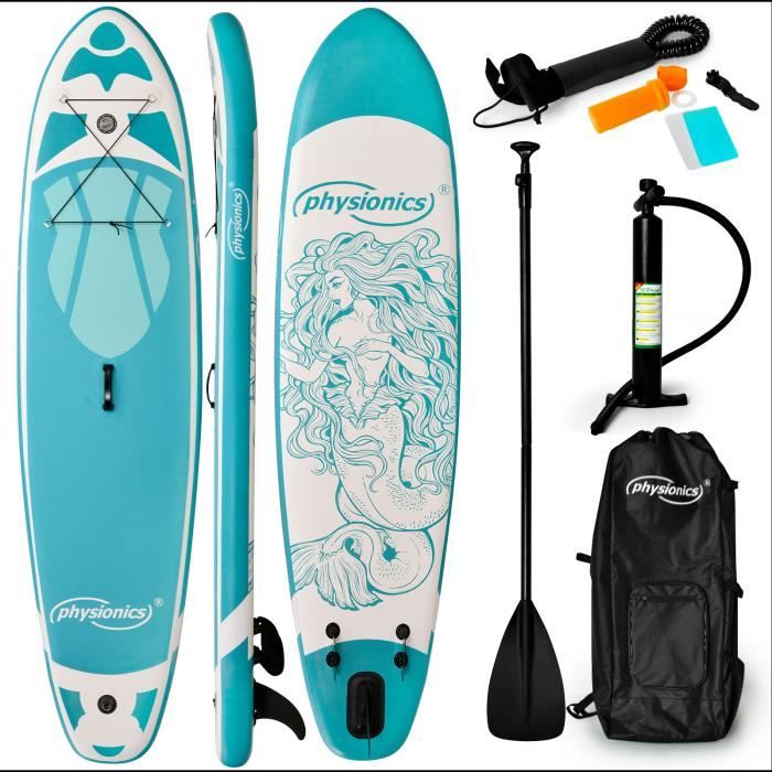 physionics Physionics® Stand Up Paddle Board Gonflable Planche de SUP avec Pagaie et Siège 