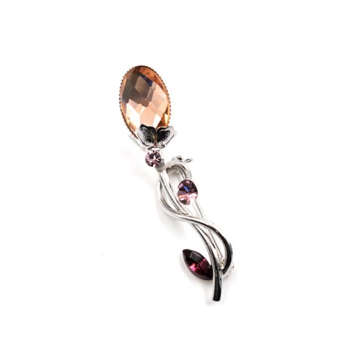 Broche bijoux en strass longueur 6cm saumon - RC006031