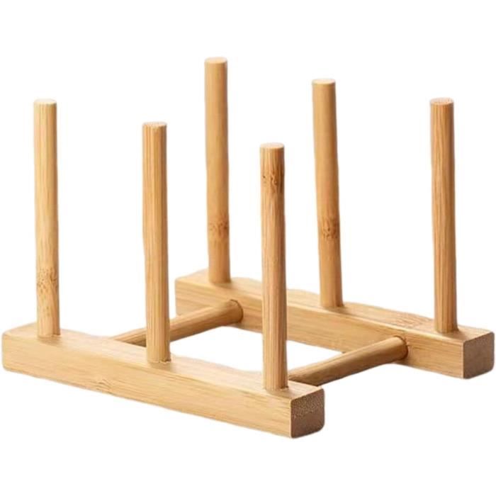 Égouttoir à vaisselle en bois de bambou - Support de rangement pour plat/ assiette/bol/tasse/couvercle de casserole/livre