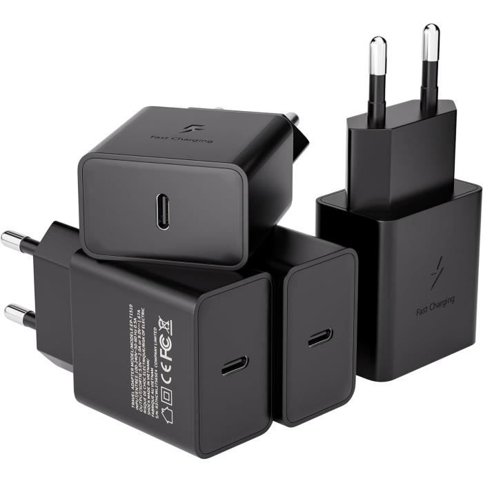 Lot De 3 Chargeurs USB C 20W Rapides – Double Port USB-C + USB-A PD 3.0, Compatible IPhone 11/12/13/14/15/16 Pro Max, Samsung, Google Pixel, Chargeur Mural Puissant Sans Câble