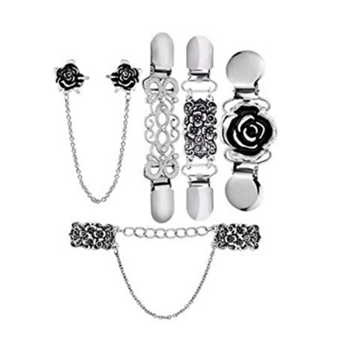 5 Clips à Cardigan Vintage - Broches Antiques En Alliage Zinc, Motifs Fleurs Et Coquillages
