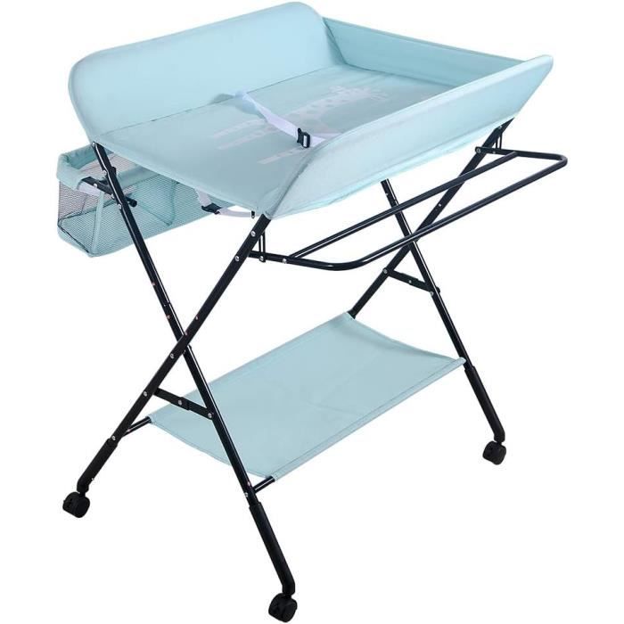 Table à Langer Pliable et Portable, Table a Langer Pliante Chambre Bébé  Réglable en Hauteur (bleu ciel)