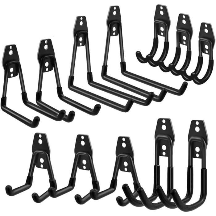 Lot De 16 Crochets De Garage En Acier – Revêtement PVC Anti-dérapant – Pour Vélo, Échelle, Outils De Jardin – Montage Murale Facile