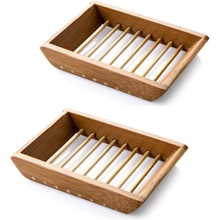 Kaxich Lot De 2 Porte-Savon Bambou Naturel - Boîte à Savon Salle De Bain Et Cuisine, Égouttoir Durable