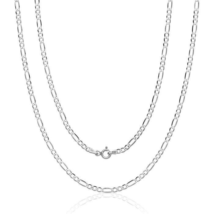 Chaine Femme Or Collier Argent 925 Amberta - Maille Figaro Plaqué Or 18K - 40-60 Cm Bijou Hypoallergénique Amberta