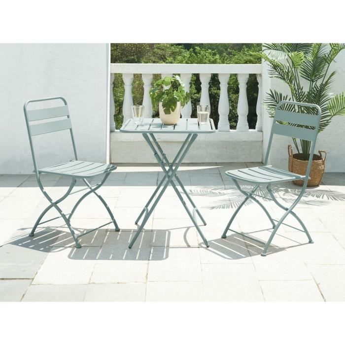 Ensemble table et chaise de jardin pliantes en métal - MIRMANDE de MYLIA - Vert amande