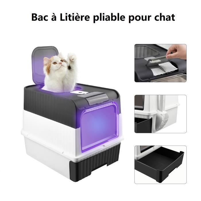 Comparer les prix de NOIR Bac à Litière pour chat avec fonction de stérilisation UV et désodorisation, Willonin® Maison de Toilette avec pelle, 49x35x37