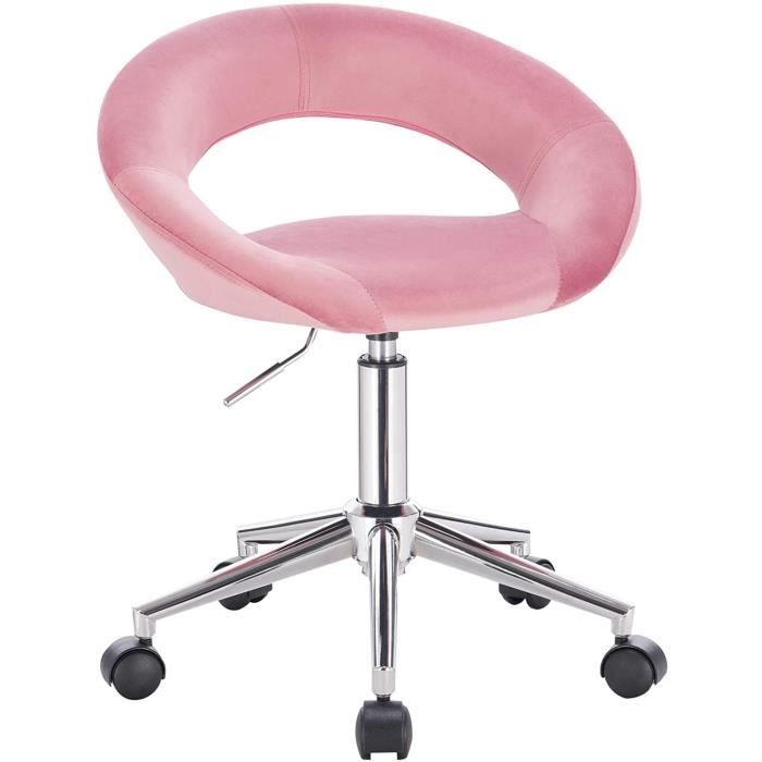 woltu chaise de bureau en velours, tabouret de bureau à roulettes réglable pivotant,tabouret de travail, rose