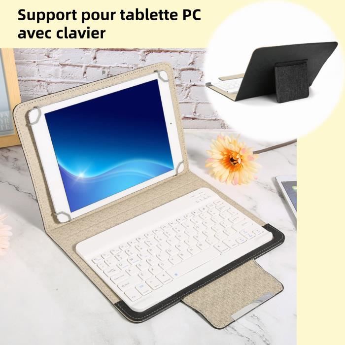 Housse de protection universelle en PU noir pour tablette PC 10 pouces + clavier Bluetooth (blanc) HB033