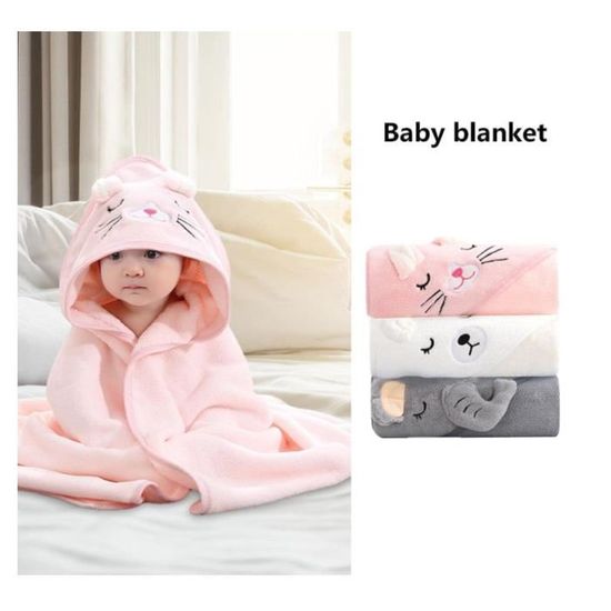 Lot De 3 Serviettes De Bain Bébé à Capuche 80x80 Cm - Peluche Corail Ultra Douce, Super Absorbantes