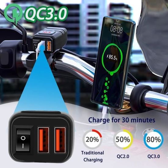Hoembpn Prise USB Moto Étanchéité IP65 18W QC3.0 + 30W PD – Charge Rapide Avec Câble Type-C 5A Spiralé