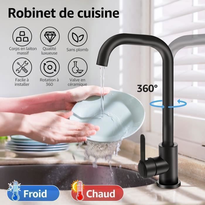 Robinet Cuisine Noir Pivotant à 360° Mitigeur Cuisine Robinet d'Évier à Arc Élevé pulvérisateur escamotable 2 Modes de Pulvérisation en | Leroy Merlin