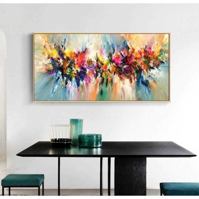 Grande peinture murale abstraite sur toile texturée colorée,affiche d ...