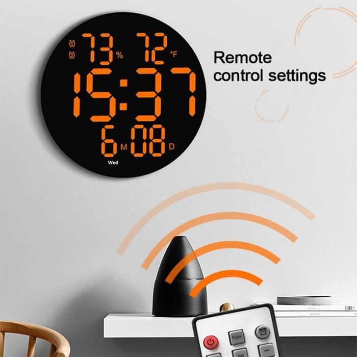 10 pouces multicolore - Horloge murale LED grande horloge numérique muette température  et humidité horloge él - Cdiscount Maison