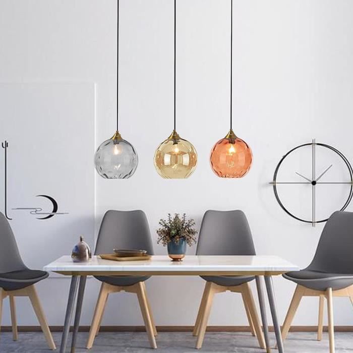 Lampe Suspension Verre Ondulé Suspension En Verre Ondulé De 7,8 Pouces Au Fini Doré Industriel Vintage E27 Loft Bar Plafond Globe Lampe Suspendue Salle à Manger Cuisine Îlot Luminaire - Gris Corniche Plafond
