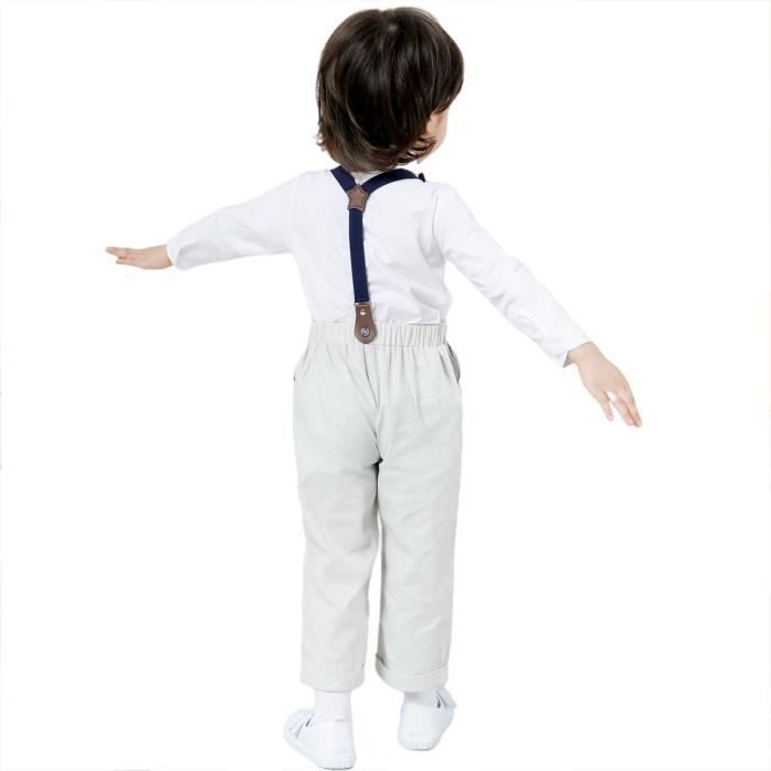 Costume Enfant Garçon Mariage - Chemise Manches Longues, Noeud Papillon, Pantalon Bretelles - Taille 1 à 5 Ans - Baptême, Cérémonie