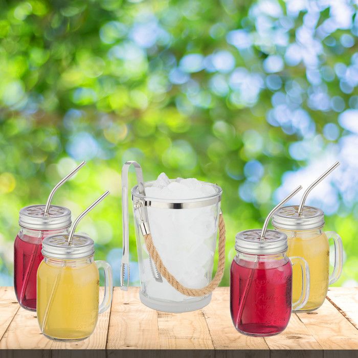 Lot De 10 Jarres Avec Paille Et Couvercle Relaxdays 500 Ml - Design Rétro Multicolore Pour Boissons D'Été