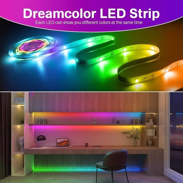 Ruban LED 5m DreamCouleur, TASMOR Bande LED USB RGB+IC Multicolore, App  Contrôle, Ruban LED Sync avec Rythme de Musique,[S235] - Cdiscount Maison