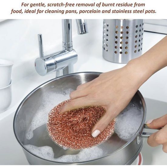 Eponge Grattoir En Cuivre - Lot De 4 - Pour Nettoyer Casseroles Brûlées Et Saleté Tenace Sans Rayer (8 Cm)
