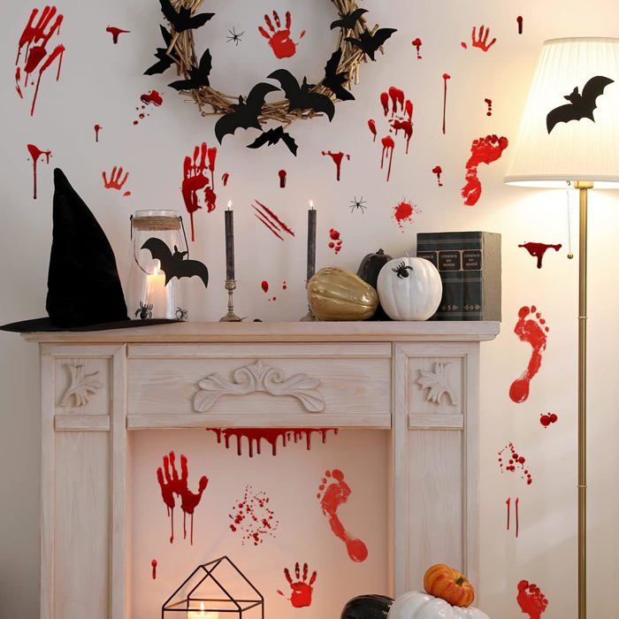 2 Stickers Sol Halloween Yeux Sanglants - Autocollants PVC Effrayants Pour Sol/mur/fenêtre