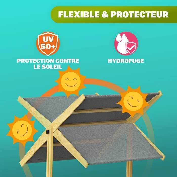 Spielwerk Bac à Sable Toni – 120x120x120 Cm, Bois D'Épicéa, Toit UV 50+ Réglable, Tapis De Sol